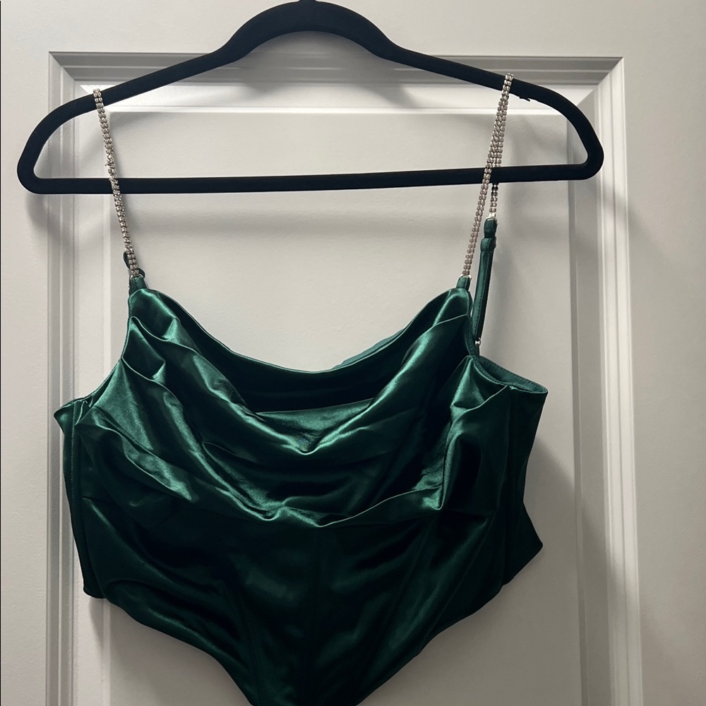 Emerald Green Satin Cowl Neck Top